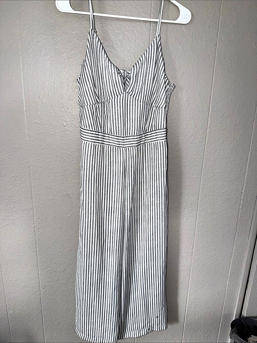Free People Striped Wide Leg Jumpsuit in White & Blue Size Small